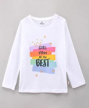 Ollypop Full Sleeves T-Shirt Text Print - White