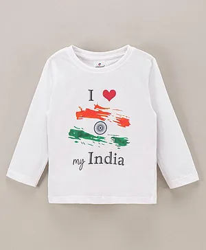 Ollypop Full Sleeves Cotton Tee Indian Flag Print- White