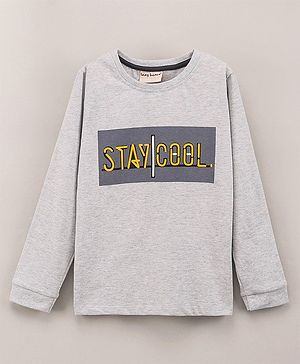 Lazy Bones Cotton Knit Full Sleeves T-Shirt Text Printed - Light Grey Mélange