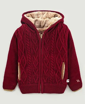 Yellow Apple Full Sleeves Hooded Sweater Solid- Maroon