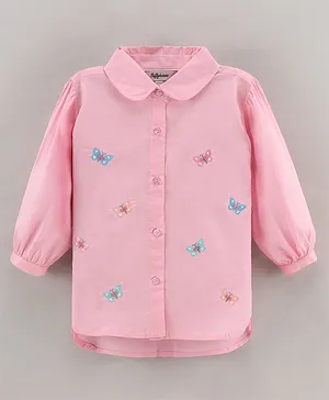 ToffyHouse Full Sleeves Shirt Style Top Butterfly Embroidered - Pink