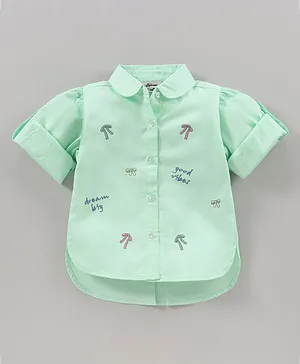ToffyHouse Loose Fit Full Sleeves Embroidery Shirt Style Top - Green
