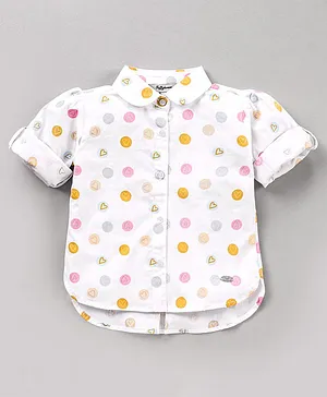 ToffyHouse Full Sleeves Shirt Style Top Heart Print - White