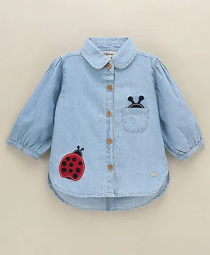 ToffyHouse Full Sleeves Shirt Style Top with Patch Work - Denim Blue