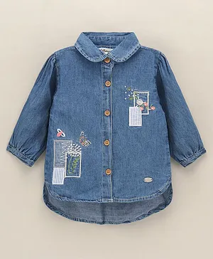 ToffyHouse Full Sleeves Shirt Style Top with Patch Work - Denim Blue