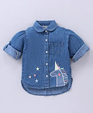ToffyHouse Full Sleeves Denim Shirt Style Top - Blue