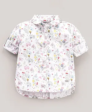 ToffyHouse Full Sleeves Shirt Style Top Floral Print - White
