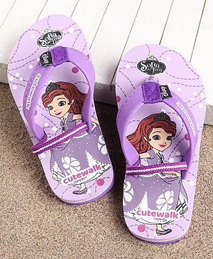 Cute Walk by Babyhug Flip Flops Princess Sofia Print - Purple