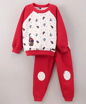 Little Darlings Full Sleeves Cotton T-Shirt and Lounge Pant Multiprint - Red