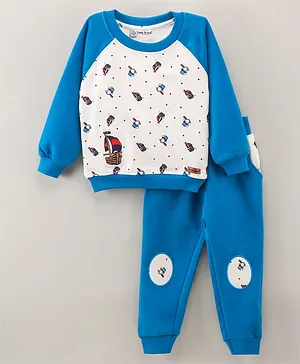 Little Darlings Full Sleeves Cotton T-Shirt and Lounge Pant Multiprint - Blue