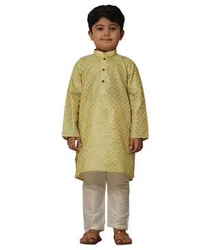 Pehanaava Full Sleeves All Over Brocade Design Kurta With Pajama - Green