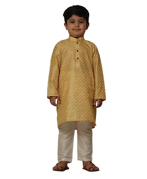 Pehanaava Full Sleeves All Over Brocade Design Kurta With Pajama - Yellow