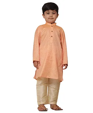 Pehanaava Full Sleeves All Over Ethnic Design Kurta With Pajama - Light Orange