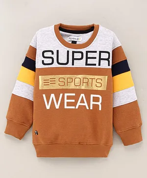 Noddy Full Sleeves Super Sports Wear Text Placement Printed Colour Block Tee - Brown