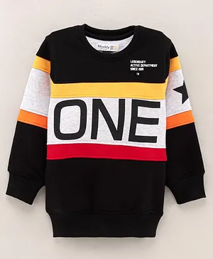 Noddy Full Sleeves One Text Placement Printed Colour Block Tee - Black