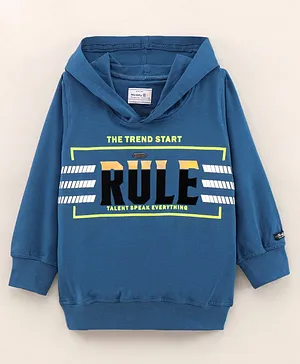 Noddy Full Sleeves The Trend Starts Rule Printed Hooded Tee - Blue