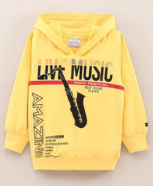 Noddy Full Sleeves Live Music Printed Hooded Tee - Mustard Yellow