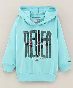 Noddy Full Sleeves Nevre Give Up Text Placement Printed Hooded Tee - Sea Green