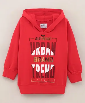 Noddy Full Sleeves Urban Trend Text Placement Printed Hooded Tee - Red