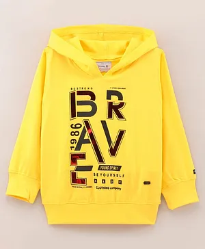 Noddy Full Sleeves Number & Text Placement Printed Hooded Tee - Yellow