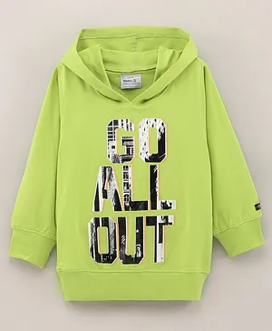Noddy Full Sleeves Go All Out Text Placement Printed Hooded Tee - Green