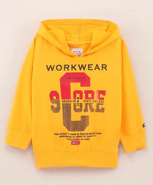 Noddy Full Sleeves Number & Workwear Text Placement Printed Hooded Tee - Orange