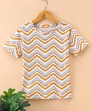 Earthy Touch Half Sleeves Knit Printed T-Shirt - Cream