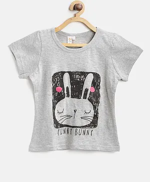 Kids On Board Short Sleeves Funny Bunny Printed Tee - Grey