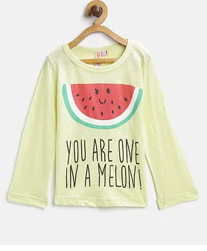 Kids On Board Full Sleeves Watermelon Printed Top - Yellow