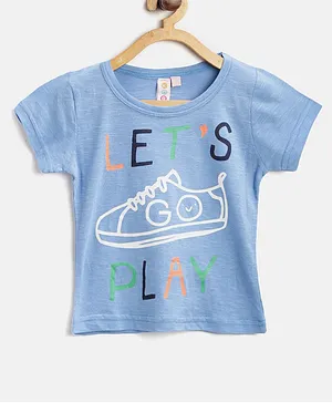 Kids On Board Short Sleeves Lets Play Sneaker Print Top - Blue