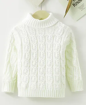 Kookie Kids Knitted Full Sleeves Pullover Sweater Cable Knit Design - White