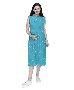 Mothersyard Sleeveless Motif Print A Line Maternity And Nursing Dress - Sea Green