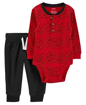 Carter's Baby 2 Piece Henley Onesie with Pant Set - Red