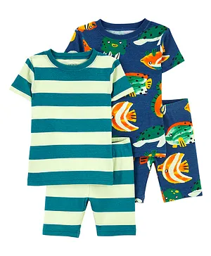 Carter's Baby 4 Piece Fish Print 100% Snug Fit Cotton PJs - Green & Blue