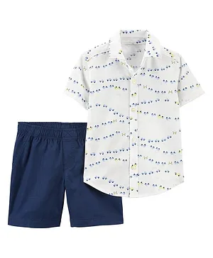 Carter's 2 Piece Button Front Shirt & Short Set - White & Blue