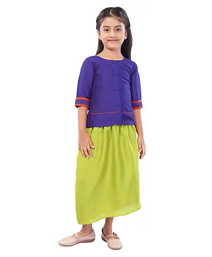 Mini Chic Three Fourth Sleeves Buttoned Top With Contrast Skirt - Purple Green