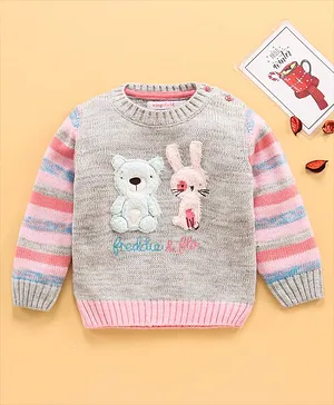Wingsfield Full Sleeves Teddy And Bunny Detail Sweater - Grey