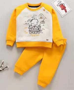 Wingsfield Raglan Full Sleeves Playground Text With Donkey Placement Printed Top With Coordinating Jogger Style Bottom - Yellow