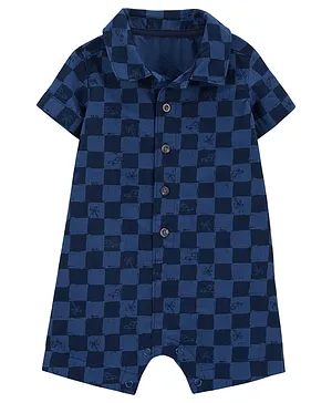 Carter's Baby Checkered Cotton Romper- Navy Blue