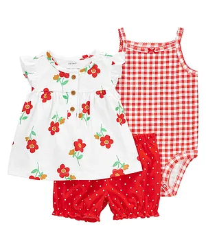Carter's Infant Girls 3 Piece Floral Little Short Set- Red & White