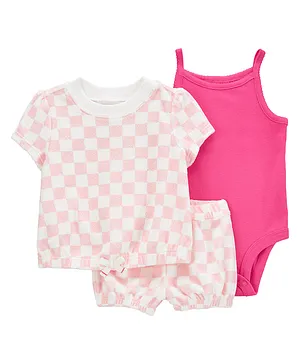 Carter's 3 Piece Pink Checker Shorts Set - Pink & White