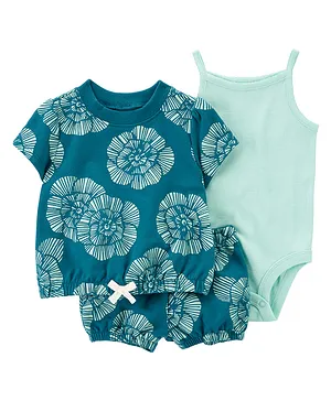 Carter's 3 Piece Flower Print Shorts Set - Green