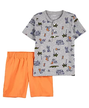 Carter's Toddler Tropical Henley & Shorts Set - Grey & Orange