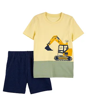 Carter's Toddler 2-Piece Construction Print T-Shirt & Shorts Set - Cream & Navy Blue