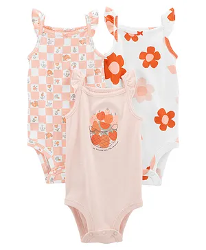 Carter's Cotton Blend Sleeveless Onesies Floral Print  Pack of 3 - Multicolour