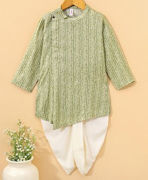 Babyhug Full Sleeves Printed Kurta & Dhoti - Light Green