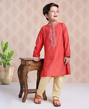 Babyhug Full Sleeves Kurta and Pyjama Set Ethnic Printed - Carrot