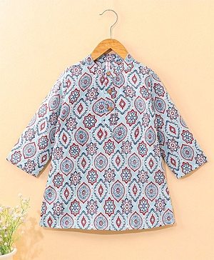 Babyhug Cotton Full Sleeves Digital Printed Kurta - Light Blue