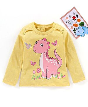 Babyhug Full Sleeves Tees With Graphics & Bow Detailing Multiprint - Yellow