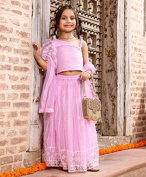Babyhug Sleeveless Embroidered Choli Lehenga And Dupatta - Lavender
